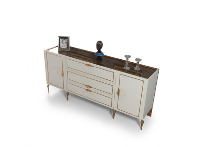 Conjunto de sala de estar aparador con 2x juego de espejos de madera blanco 3 piezas.