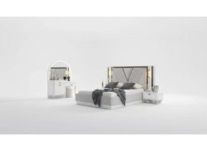 Dormitorio Set Cama 2x Mesita de noche 4 piezas Diseño Moderno Lujo Completo.