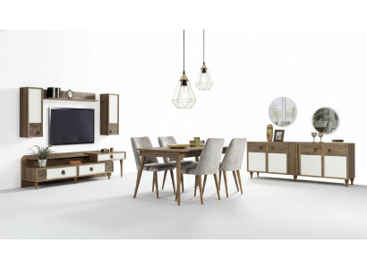 Salón cómoda con espejo Juego de madera marrón Nuevo Moderno Lujo