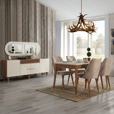 Conjunto de comedor Mesa 4x Silla Aparador Espejo Muebles 7 piezas nuevo Moderno