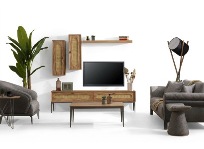 Mueble de TV bajo, mueble de pared para el salón de madera, estante de pared, conjunto de 4 piezas.