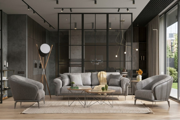 Sofá de 3 plazas gris con sillón conjunto de sala de estar muebles de diseño de lujo