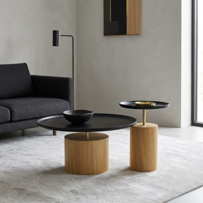 Mesa de centro de lujo de madera diseño mesa auxiliar negra mesas redondas nuevas.