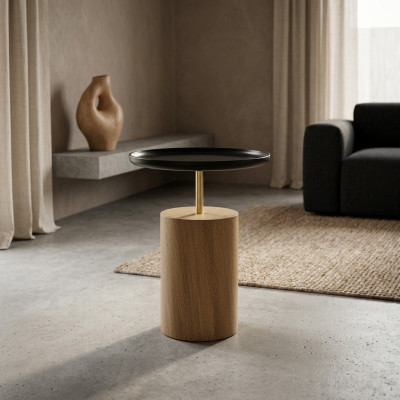 Mesa auxiliar de madera para muebles de diseñador negro, mesa redonda.