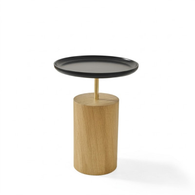 Mesa auxiliar de madera para muebles de diseñador negro, mesa redonda.