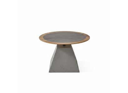 Mesa de centro de madera redonda de diseño plateado para salón.