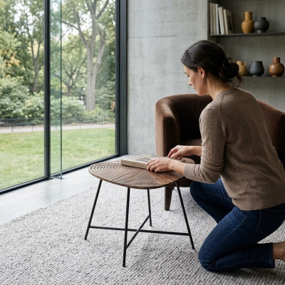 Mesa de centro de lujo para la sala de estar con tapa tallada