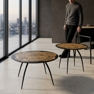 Mesa de centro de diseño de lujo negra mesitas redondas de sala de estar