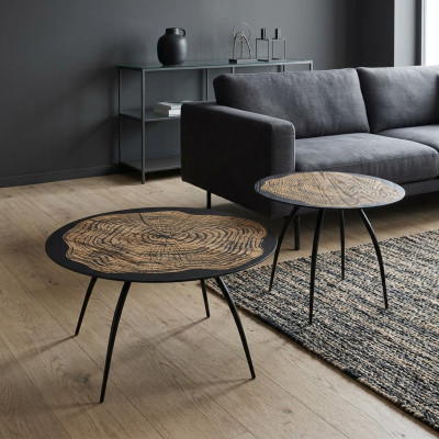 Mesa de centro de diseño de lujo negra mesitas redondas de sala de estar
