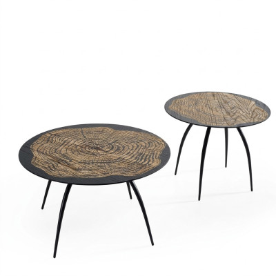 Mesa de centro de diseño de lujo negra mesitas redondas de sala de estar