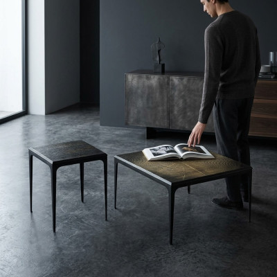Mesa de centro de lujo cuadrada muebles de mesa de sala de estar en negro.