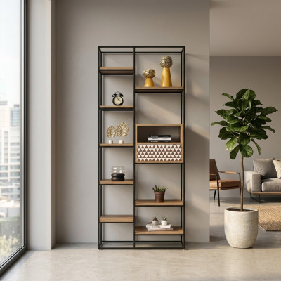 Estantería de diseño de estantería de madera, estante de pie, estante de archivos, estantería de oficina, nueva.