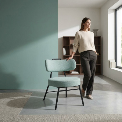 Silla elegante de comedor gris con asiento acolchado redondo