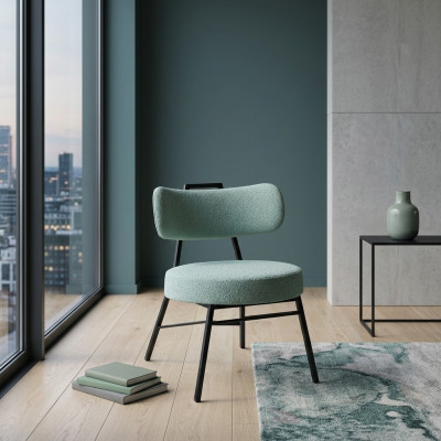 Silla elegante de comedor gris con asiento acolchado redondo