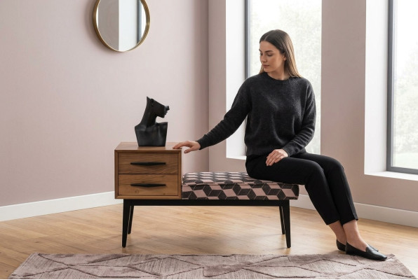 Asiento Banco Acolchado Taburete Banco Textil Marrón Madera Estilo Lujo Diseñador Nuevo
