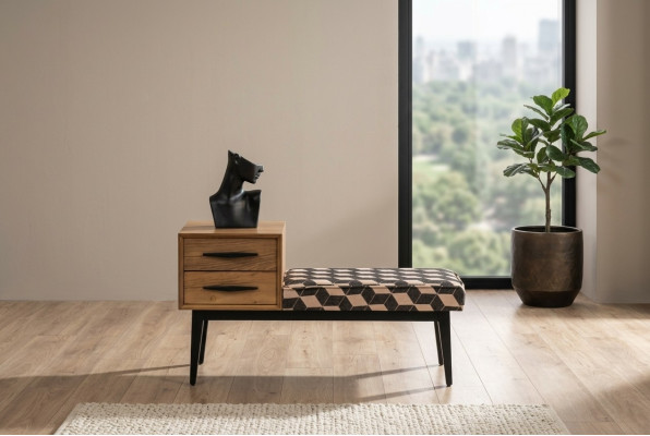Asiento Banco Acolchado Taburete Banco Textil Marrón Madera Estilo Lujo Diseñador Nuevo