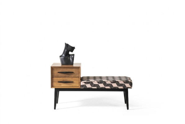 Asiento Banco Acolchado Taburete Banco Textil Marrón Madera Estilo Lujo Diseñador Nuevo