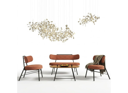 Set 4 piezas Banco 2 sillas Mesa de centro Asiento Banco Textil Madera Diseñador
