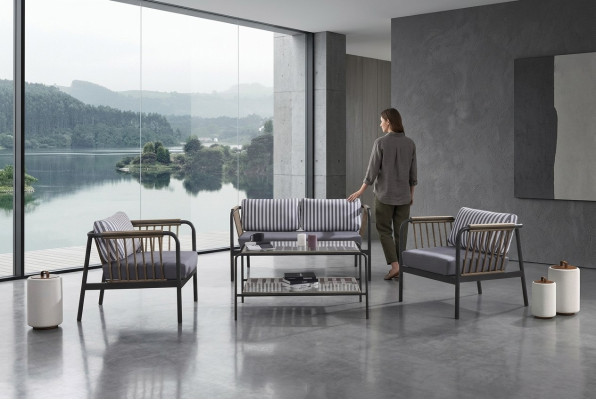 Sofá de diseño 2 plazas de tela 2 sillones Sofás tapizados Mesa de centro Textil Nuevo