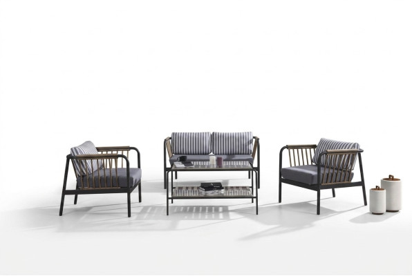 Sofá de diseño 2 plazas de tela 2 sillones Sofás tapizados Mesa de centro Textil Nuevo