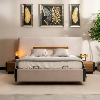 Cama Muebles Diseño Camas Cama doble Dormitorio de lujo Textil Madera Nuevo