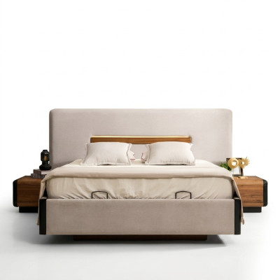 Cama Muebles Diseño Camas Cama doble Dormitorio de lujo Textil Madera Nuevo