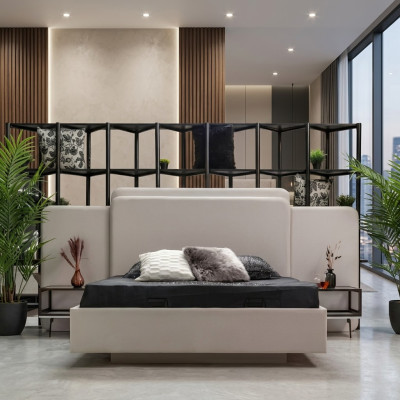Cama de diseñador moderna impecable para tu dormitorio en blanco.