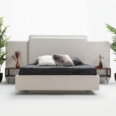 Cama de diseñador moderna impecable para tu dormitorio en blanco.