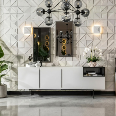 Aparador de estilo italiano, muebles de madera con espejo, conjunto de 2 armarios para sala de estar.