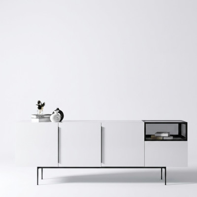 Aparador de estilo italiano, muebles de madera con espejo, conjunto de 2 armarios para sala de estar.