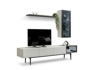 Un incomparable mueble de televisión y estanterías en estilo minimalista