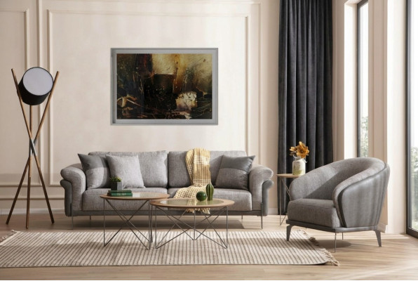 Sofá de 3 plazas + 1 poltrona Conjunto tapizado de sofás y sillones de lujo, 2 mesas de café incluidas