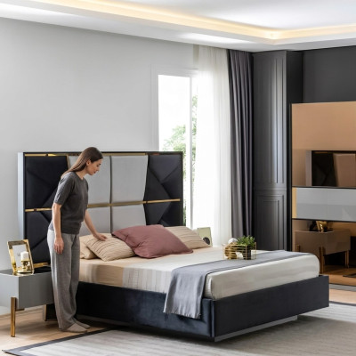 Habitación de lujo cama doble diseño de camas de madera marco de cama nuevo.