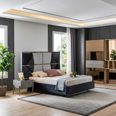 Habitación de lujo cama doble diseño de camas de madera marco de cama nuevo.