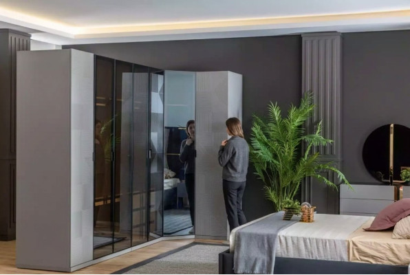 Armario esquinero Armario Armario Lujo Madera Diseño Muebles Dormitorio Gris