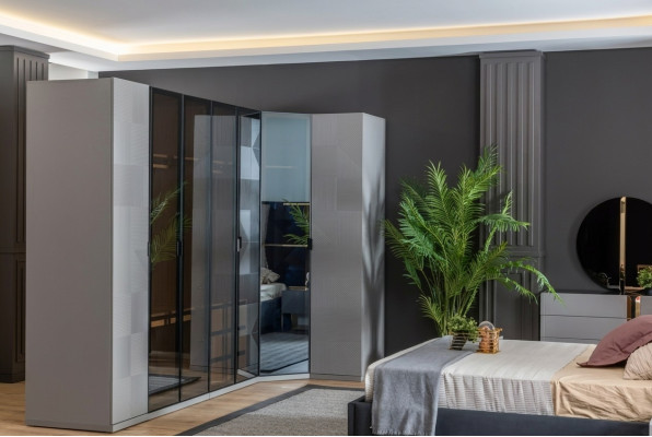 Armario esquinero Armario Armario Lujo Madera Diseño Muebles Dormitorio Gris
