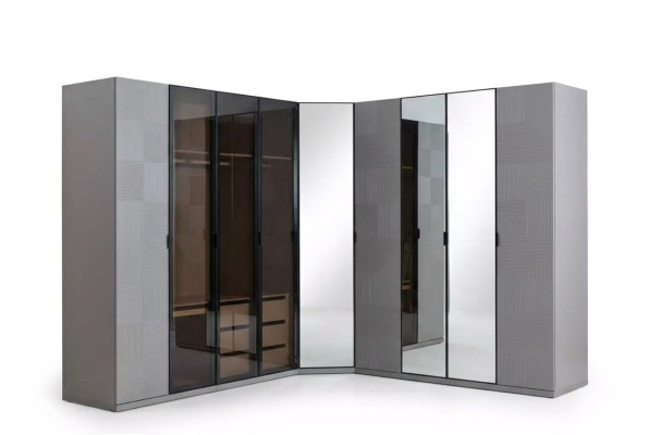Armario esquinero Armario Armario Lujo Madera Diseño Muebles Dormitorio Gris