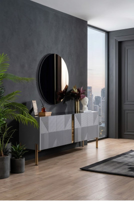Aparador espejo Set estilo italiano de 2 piezas. Salón de madera Cómoda Armario