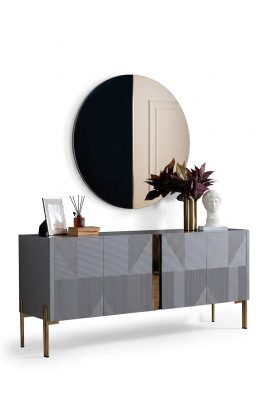 Aparador espejo Set estilo italiano de 2 piezas. Salón de madera Cómoda Armario