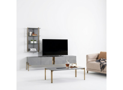 Increíblemente elegante cómoda de TV de diseño moderno para la sala de estar en gris tiza.