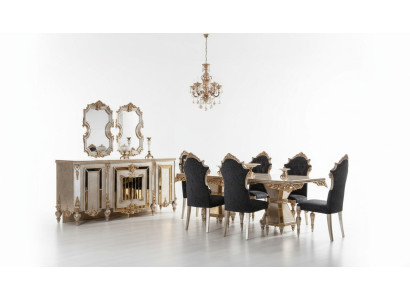 Muebles de comedor de alta calidad de 7 piezas en estilo dorado.