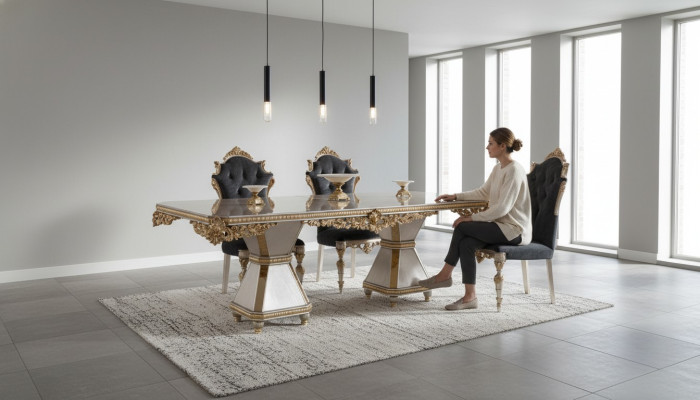 Conjunto de comedor francés: sofá 4 sillas mobiliario de comedor 5 piezas.