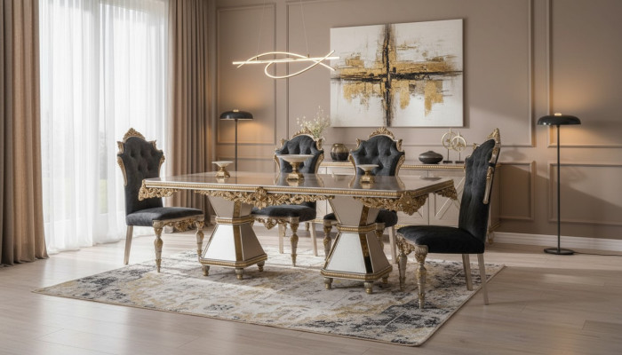 Conjunto de comedor francés: sofá 4 sillas mobiliario de comedor 5 piezas.