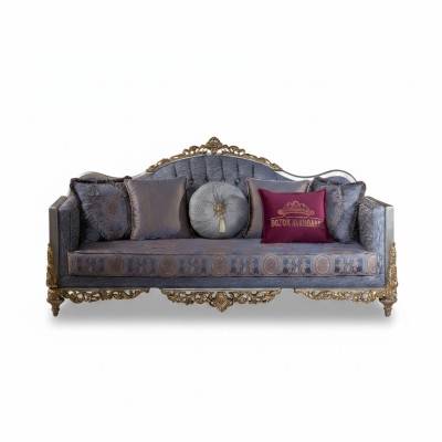 Sofá de diseño de 3 plazas tapizado de lujo. Sofás clásicos de tela Chesterfield.