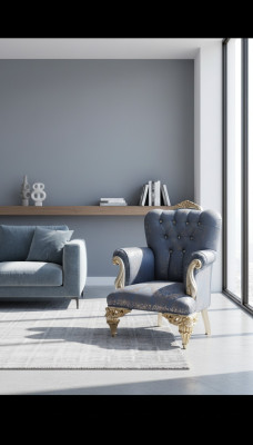 Un fabuloso sillón clásico de color cielo para tu sala de estar.