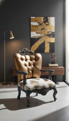 Sillón de diseño Chesterfield con respaldo dorado para sala de estar