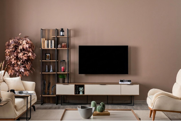 Mueble de salón, muebles de salón, soporte de TV, estantería de libros de 240 cm de madera.