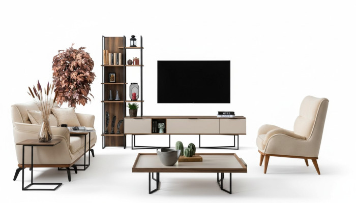 Mueble de salón, muebles de salón, soporte de TV, estantería de libros de 240 cm de madera.