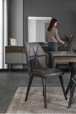 Silla gris Sillas de comedor de diseñador Silla de sentar Sillón Textil Madera