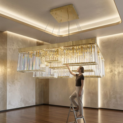 Candelabro dorado hermosa lámpara de techo de cristal para la sala de estar de lujo